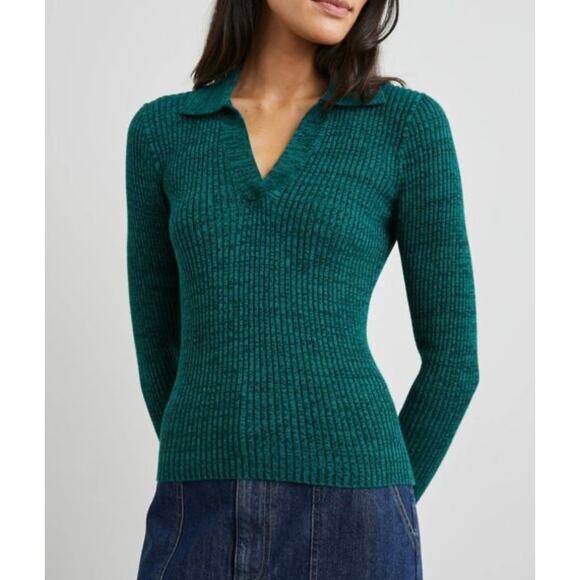 Rails Kennedy Long Sleeve Shirt Ribbed Stretchy Evergreen Turquoise Large Top - Picture 3 of 10